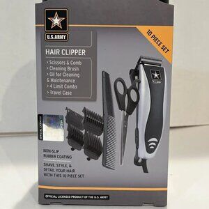 10 pc Hair Clippers Set Scissors Comb Case, US Army Licensed Product, NEW